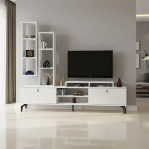 طاولة شاشة مع رفوف لون أبيض 17