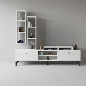 طاولة شاشة مع رفوف لون أبيض 17