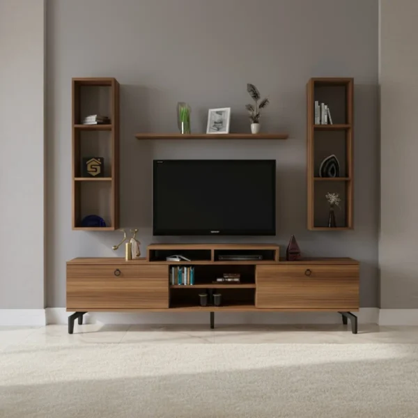 طاولة شاشة مع رفوف لون بني 172