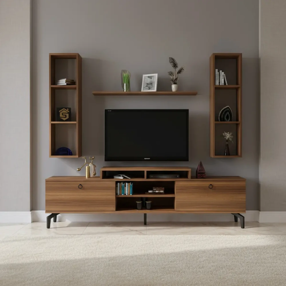 طاولة شاشة مع رفوف لون بني 172