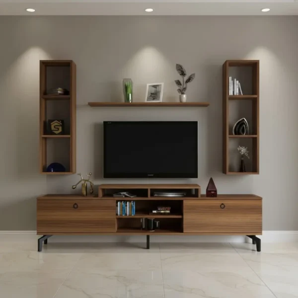 طاولة شاشة مع رفوف لون بني 172