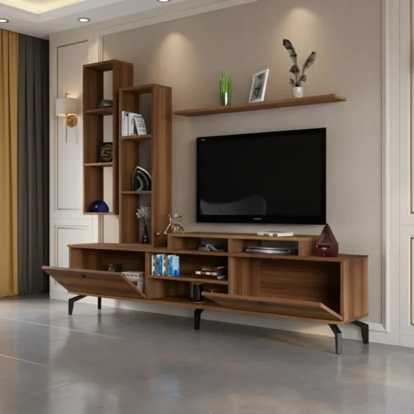 طاولة شاشة مع رفوف لون بني 172