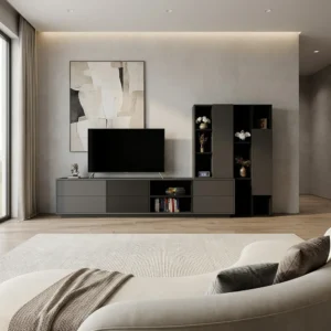 مكتبة تلفزيون متعددة الاستخدامات بأرفف وأدراج ودرف