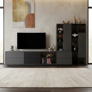 مكتبة تلفزيون متعددة الاستخدامات بأرفف وأدراج ودرف