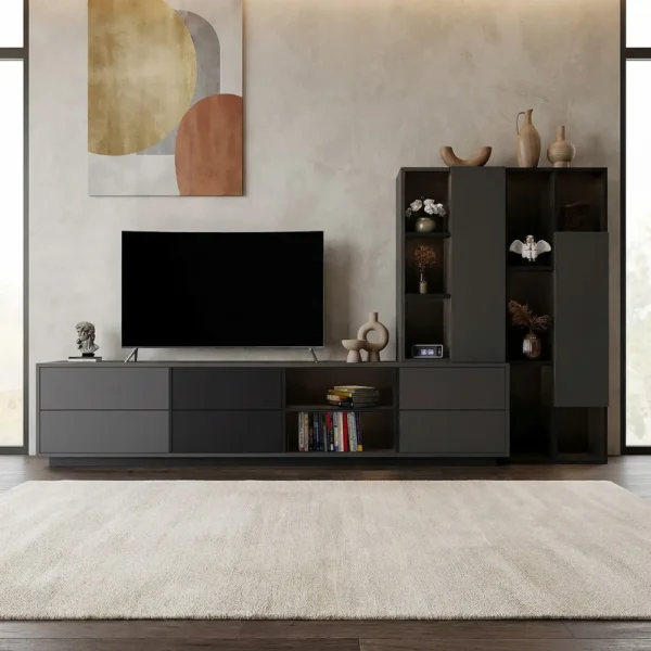 مكتبة تلفزيون متعددة الاستخدامات بأرفف وأدراج ودرف