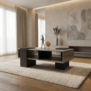 طاولة وسط رمادي بدرجتين مع رف داخلي