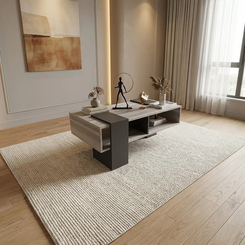 طاولة وسط رمادي بدرجتين مع رف داخلي