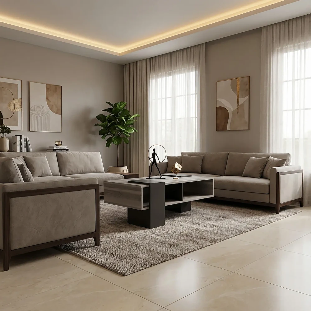 طاولة وسط رمادي بدرجتين مع رف داخلي