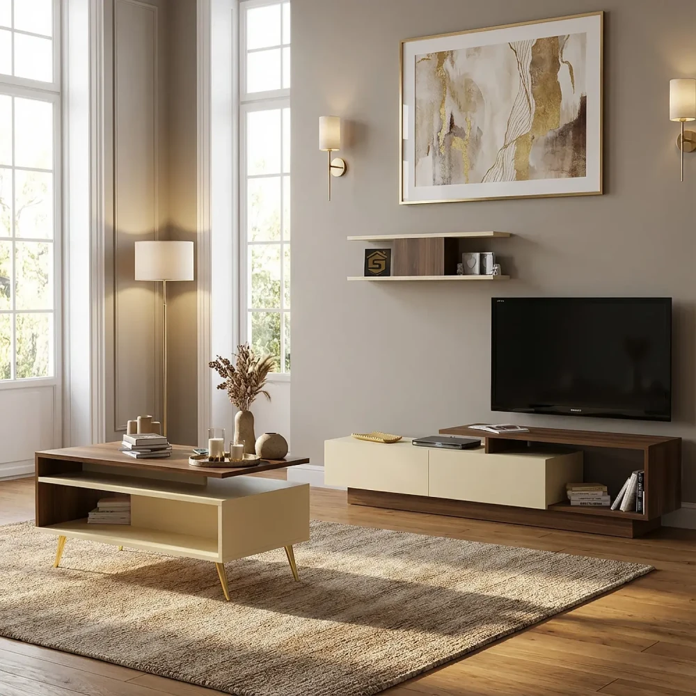 طقم طاولات لون بيج مع بني 252