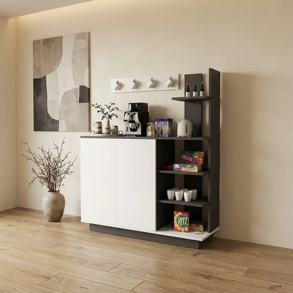 ركن قهوة لون أبيض مع رمادي برفوف 310