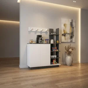 ركن قهوة لون أبيض مع رمادي برفوف 310