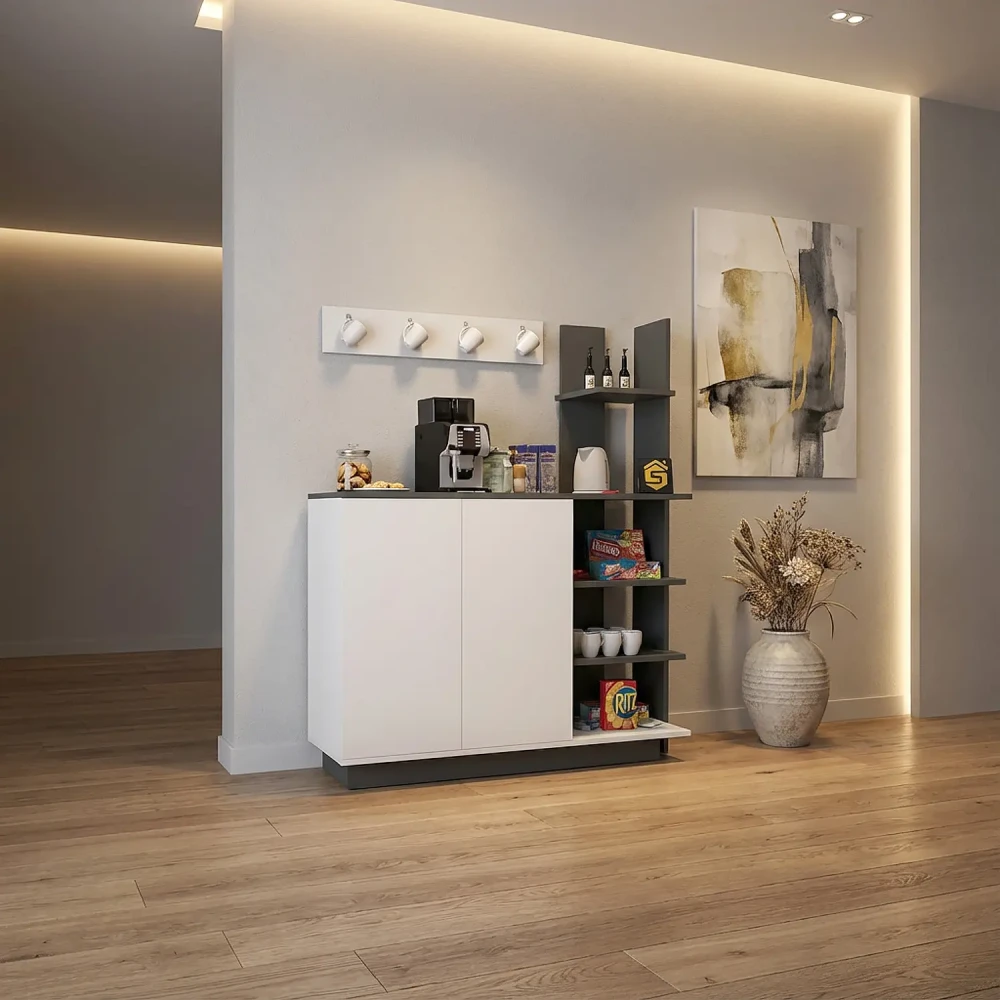 ركن قهوة لون أبيض مع رمادي برفوف 310