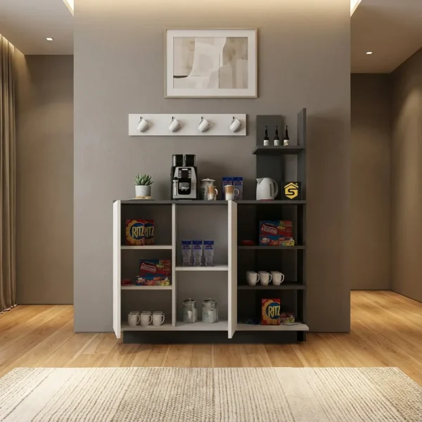 ركن قهوة لون أبيض مع رمادي برفوف 310