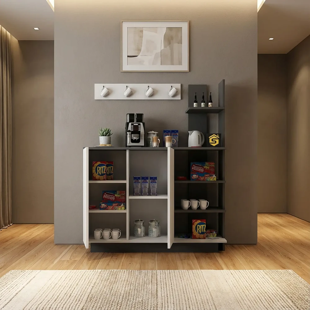 ركن قهوة لون أبيض مع رمادي برفوف 310