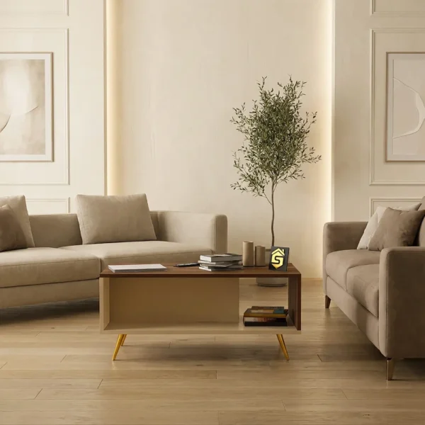 طاولة قهوه لون بني مع بيج 424