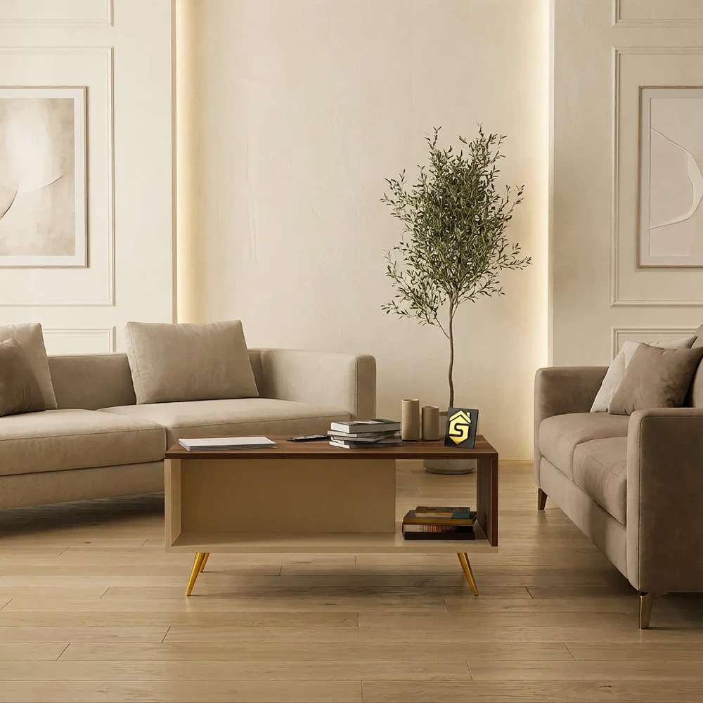 طاولة قهوه لون بني مع بيج 424