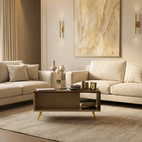 طاولة قهوه لون بني مع بيج 424