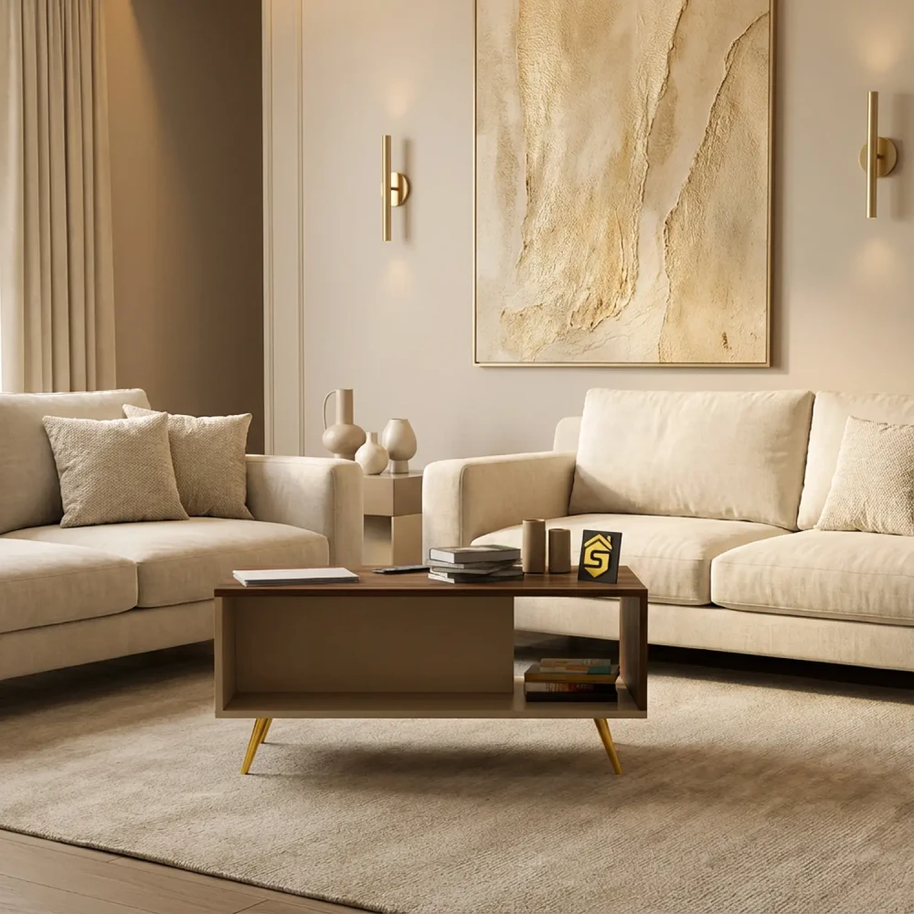 طاولة قهوه لون بني مع بيج 424