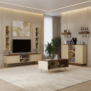 طقم طاولات عصري لون بيج مع بني 222