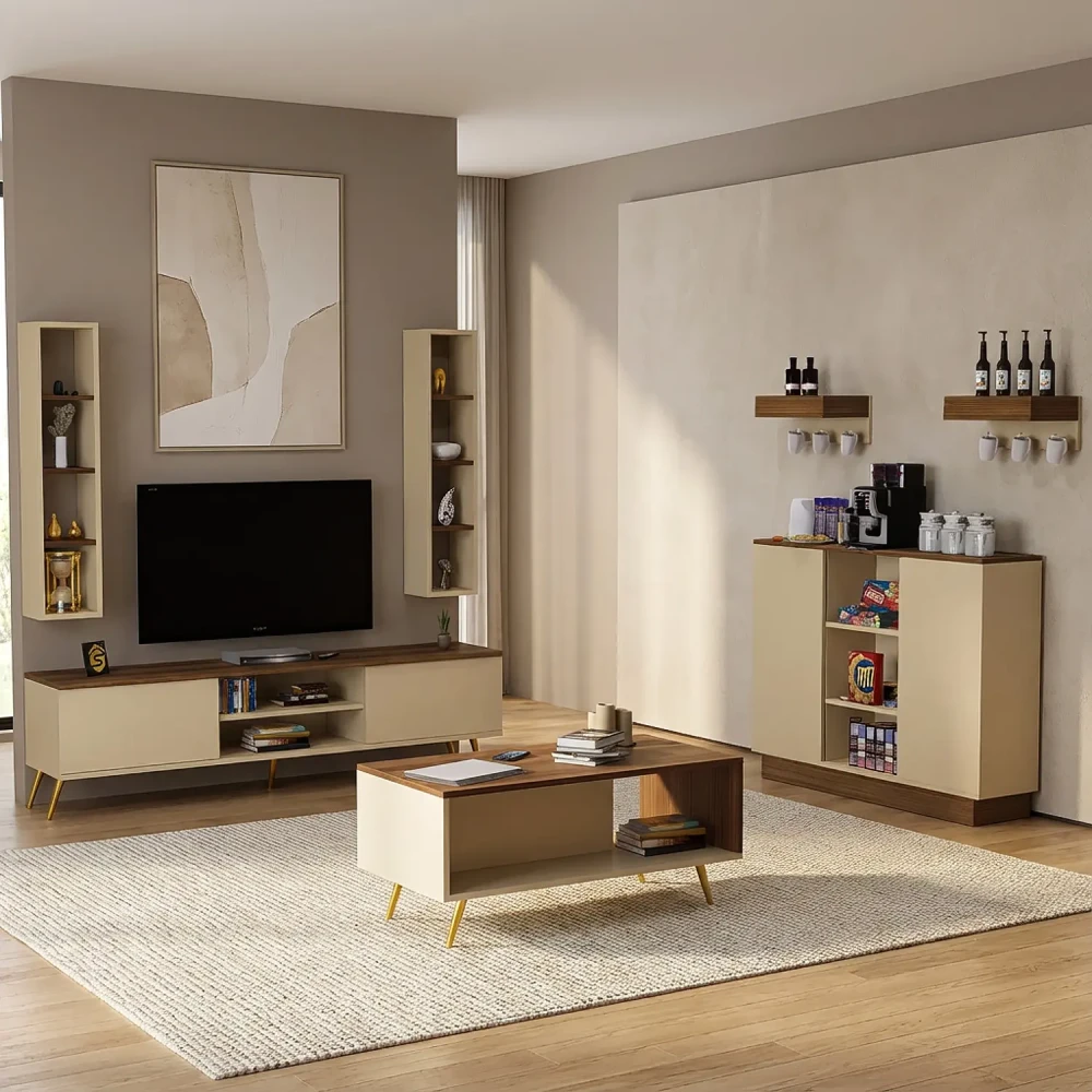 طقم طاولات عصري لون بيج مع بني 222