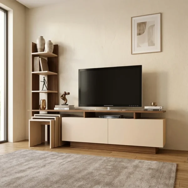 طقم طاولات لون بني مع بيج 218