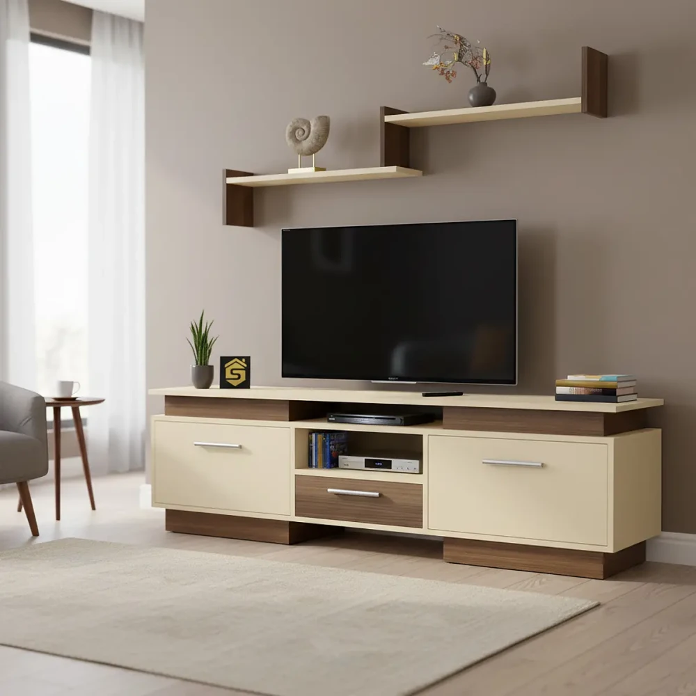 طاوله تلفاز بيج مع بني 182