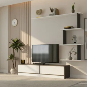 طاولة تلفزيون عصريه لون أبيض مع رمادي 188