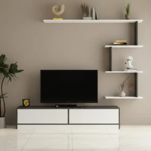 طاولة تلفزيون عصريه لون أبيض مع رمادي 188