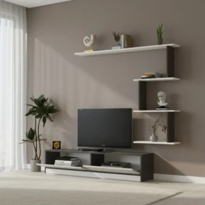 طاولة تلفزيون عصريه لون أبيض مع رمادي 188