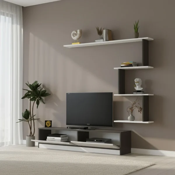 طاولة تلفزيون عصريه لون أبيض مع رمادي 188