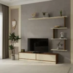 طاولة تلفزيون عصريه لون بيج مع بني 189