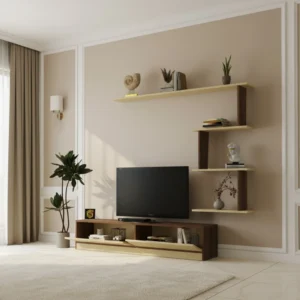 طاولة تلفزيون عصريه لون بيج مع بني 189