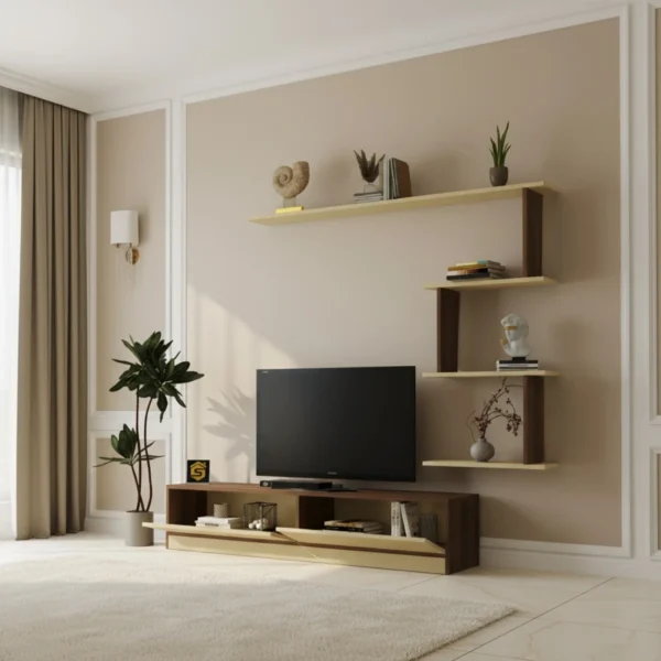 طاولة تلفزيون عصريه لون بيج مع بني 189