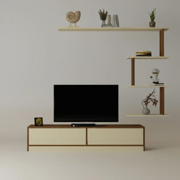 طاولة تلفزيون عصريه لون بيج مع بني 189