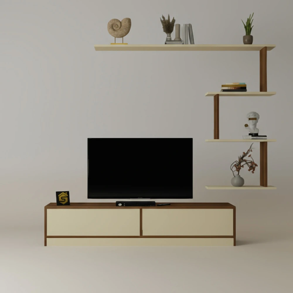 طاولة تلفزيون عصريه لون بيج مع بني 189