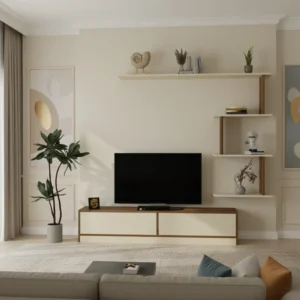 طاولة تلفزيون عصريه لون بيج مع بني 189