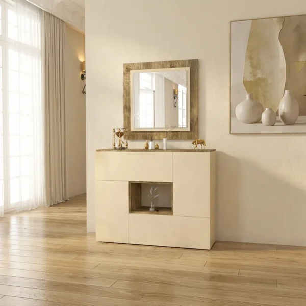 مدخل وخزانة لون بيج مع خشبي 801