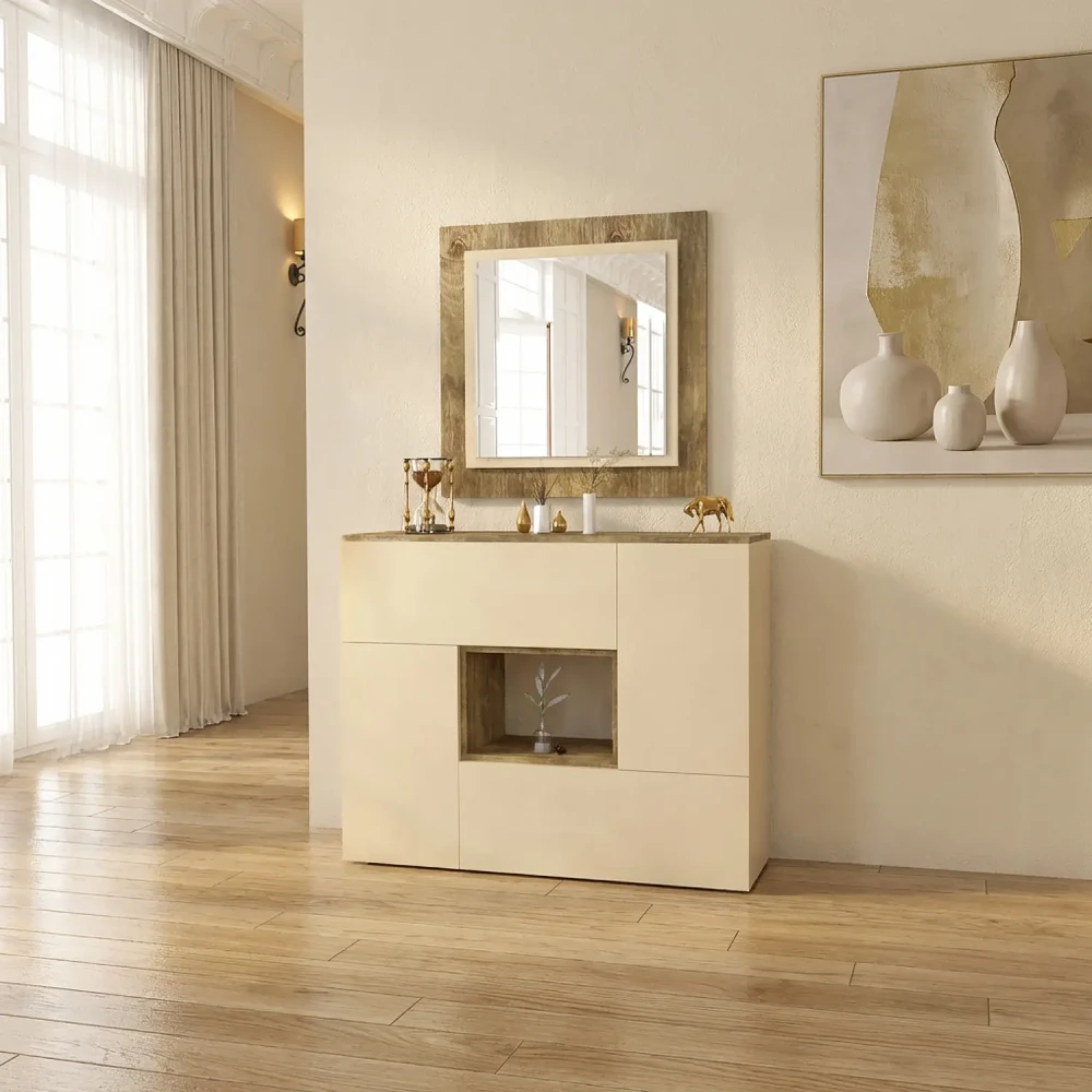 مدخل وخزانة لون بيج مع خشبي 801