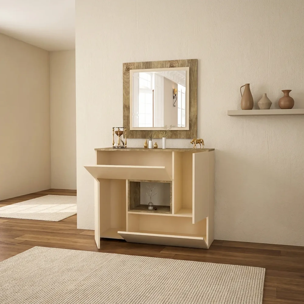 مدخل وخزانة لون بيج مع خشبي 801