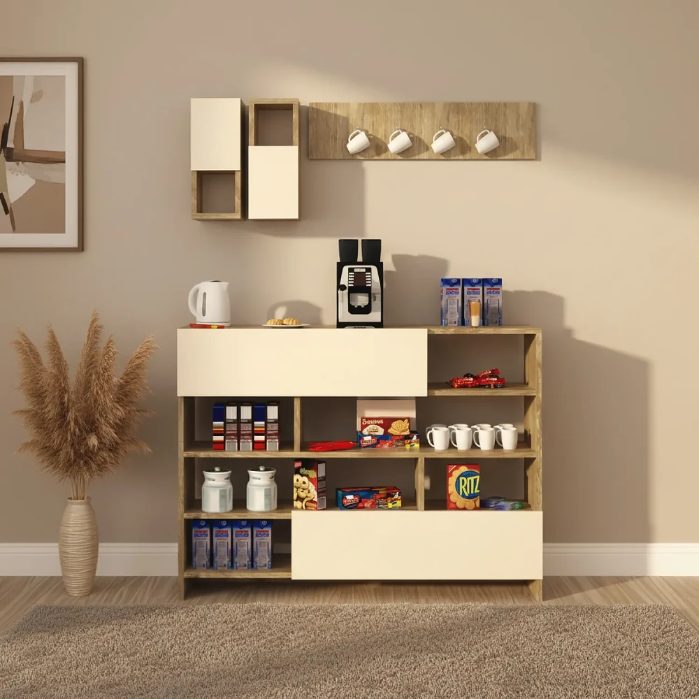 ركن قهوة بيج مع خشبي مع وحدات أرفف 316