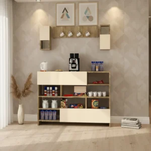 ركن قهوة بيج مع خشبي مع وحدات أرفف 316