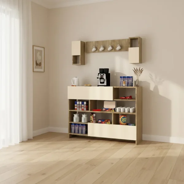 ركن قهوة بيج مع خشبي مع وحدات أرفف 316