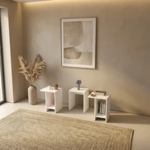 طاولة قهوة مودرن قابلة للتعديل 3 قطع لون أبيض