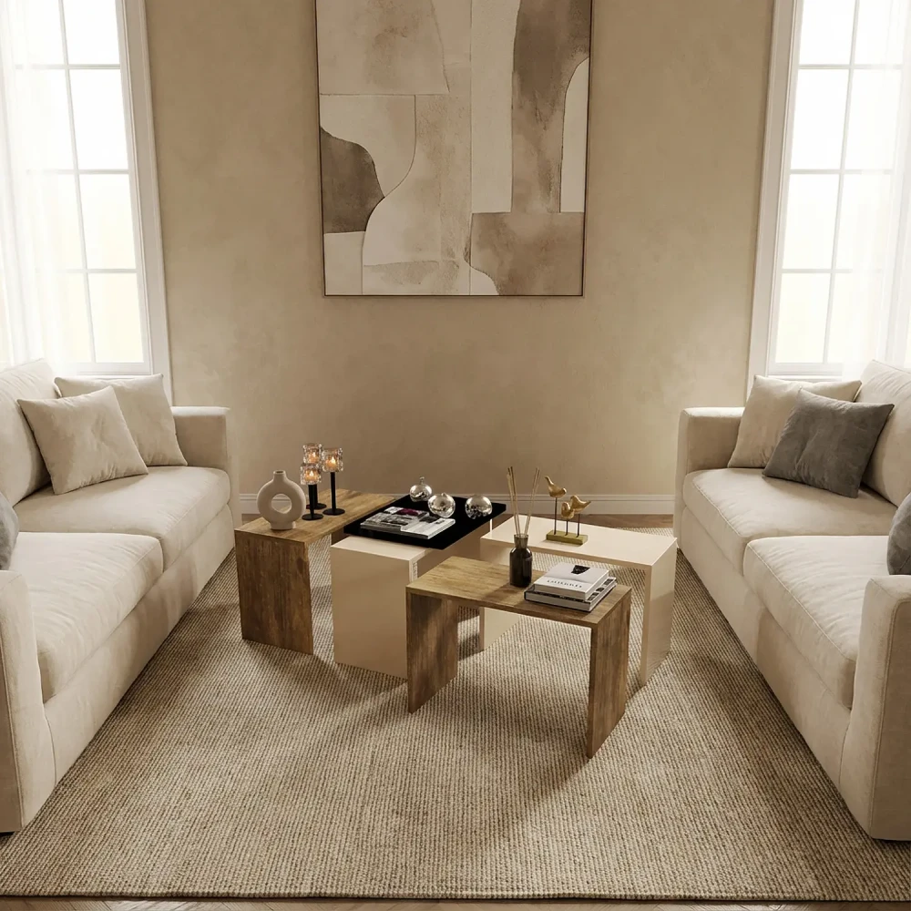 طاولة وسط 4 قطع بيج مع خشبي 429