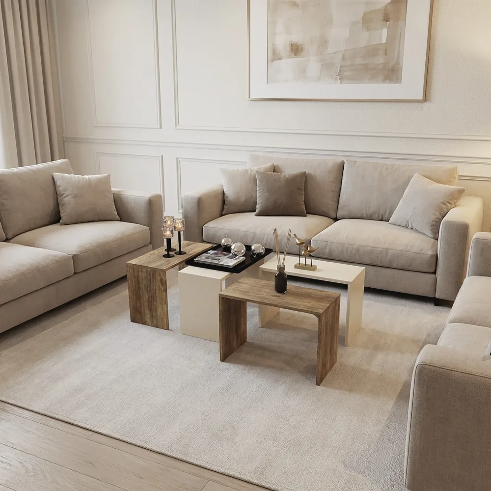 طاولة وسط 4 قطع بيج مع خشبي 429