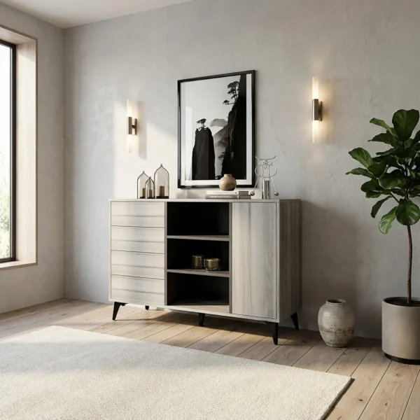 طاولة مدخل رمادي درجتين 120 سم بأدراج وأرفف