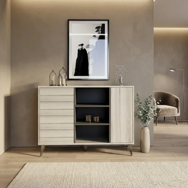 طاولة مدخل رمادي درجتين 120 سم بأدراج وأرفف