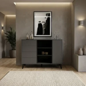 طاولة مدخل مودرن باللون الرمادي والأسود