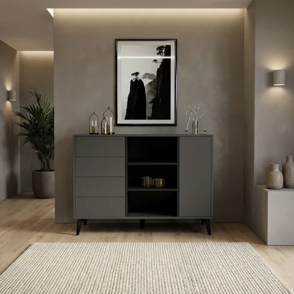 طاولة مدخل مودرن باللون الرمادي والأسود