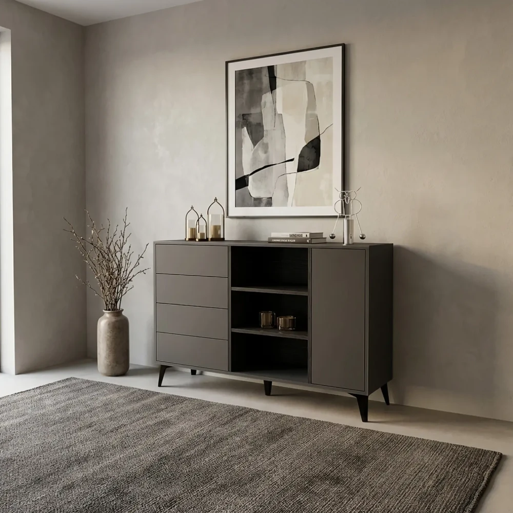 طاولة مدخل مودرن باللون الرمادي والأسود